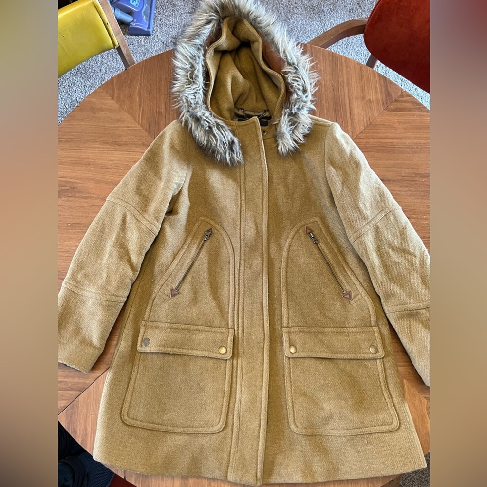 J. Crew Chateau Hooded Parka Stadium Cloth Italian Wool - Heathered Gold